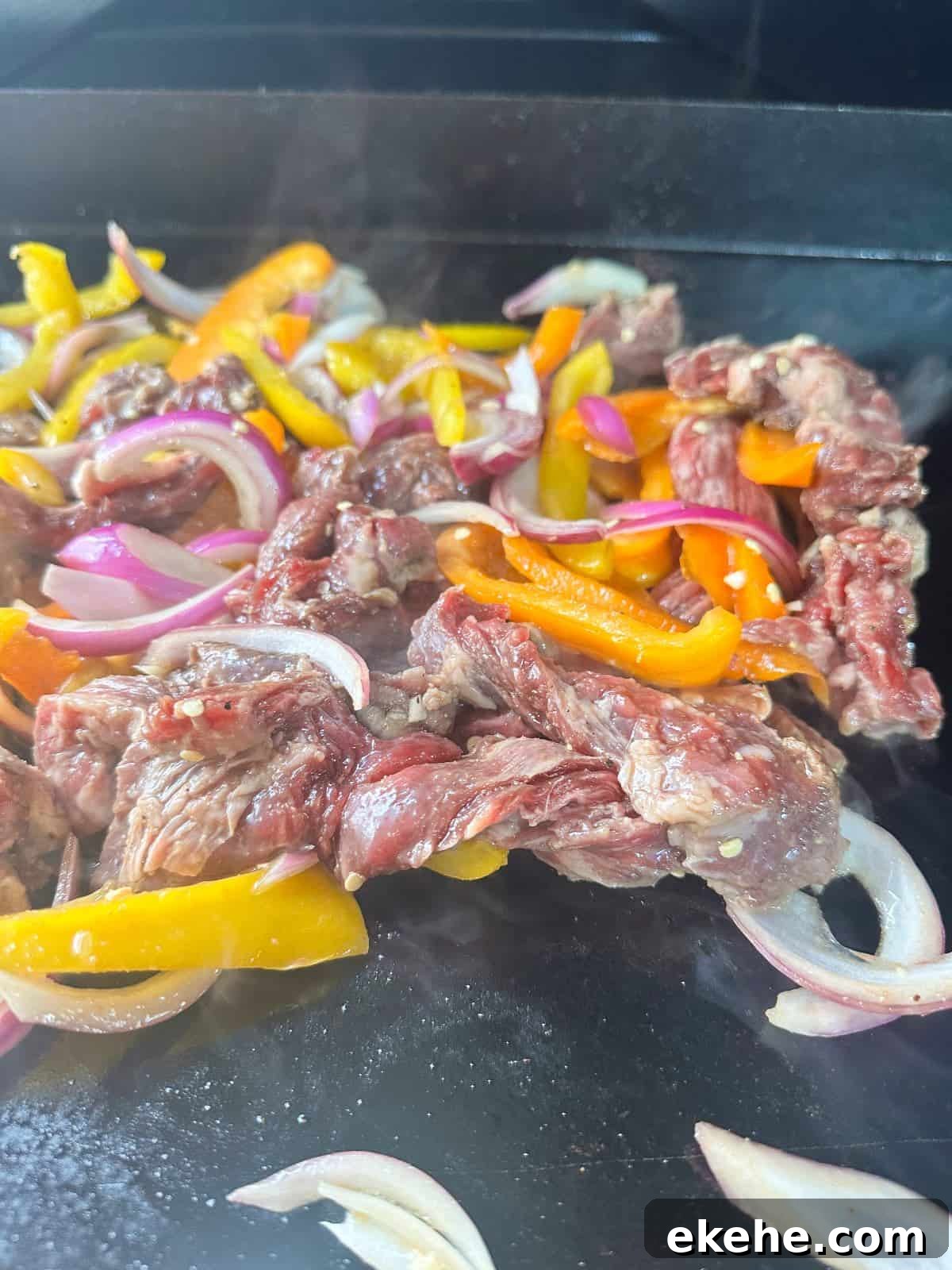 skirt steak being cooked
