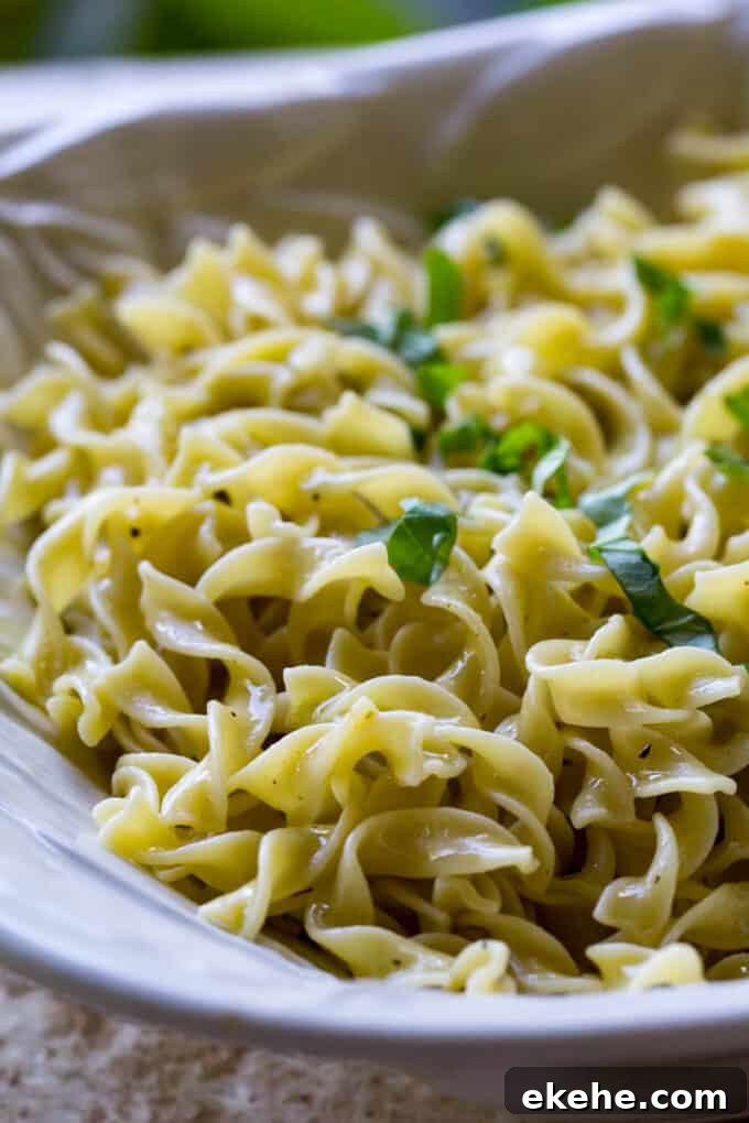 Buttered noodles plated