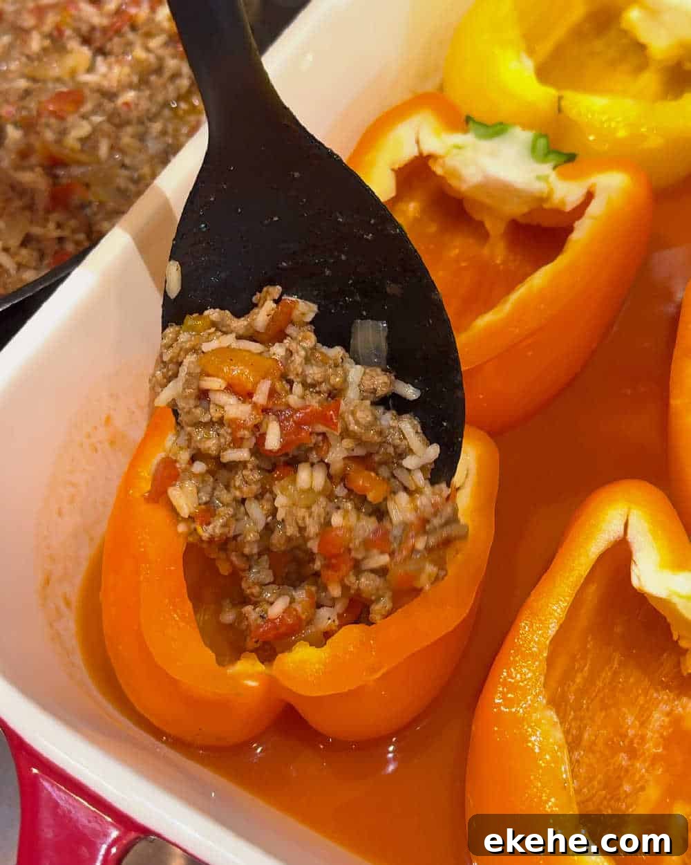 add filling to bell peppers.