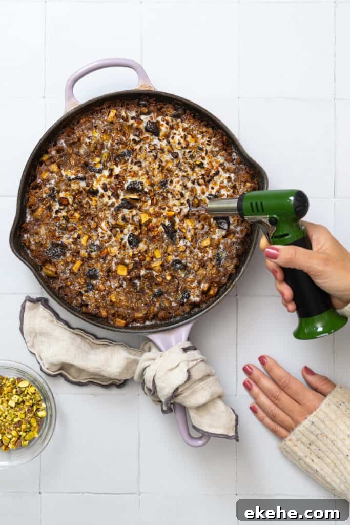 Brûlée the baked oatmeal with torch 