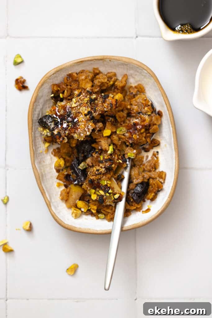 Bowl of Baked Prune Apple Oatmeal Brûlée