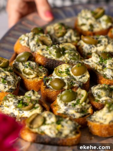 Spinach Olive Dip Crostini by Baking The Goods