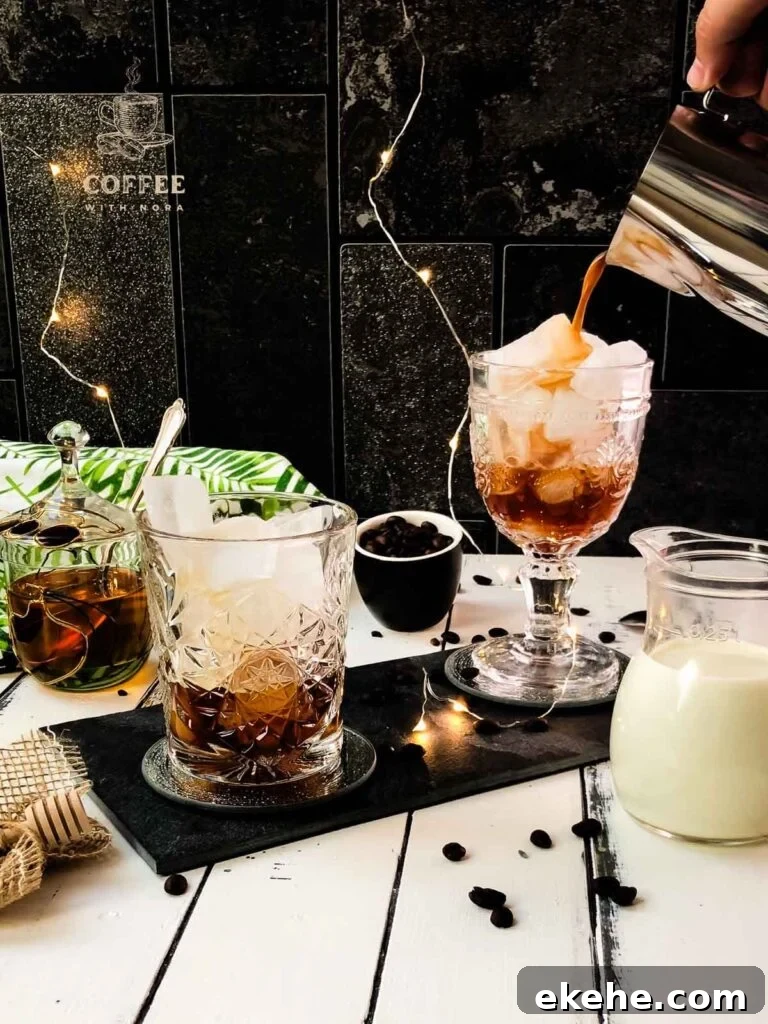 Add the espresso to your iced glass.