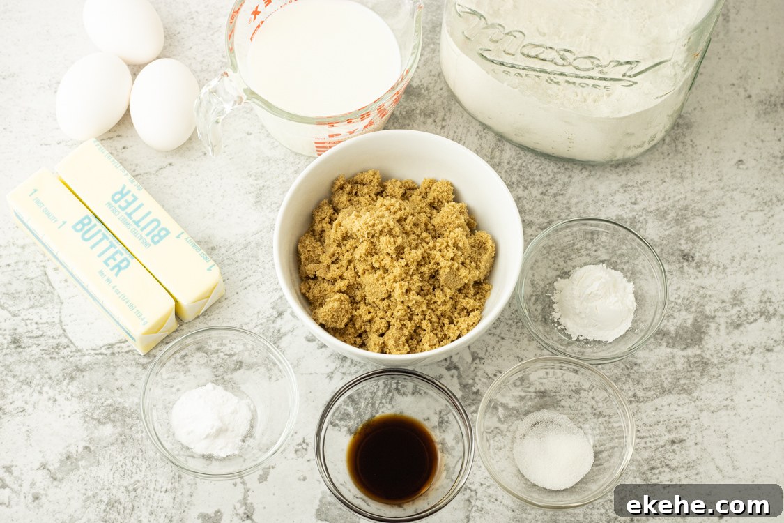 ingredients for brown sugar cookie recipe in small bowls