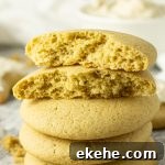 stacked brown sugar cookies with the top cookie split in halves