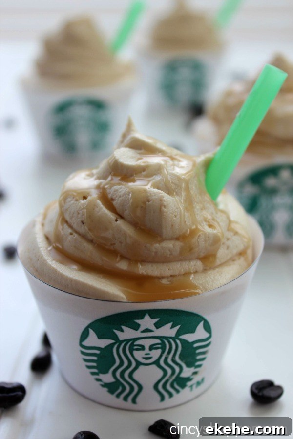Starbucks Caramel Frappuccino Cupcakes plus a free printable cupcake wrapper. If you are a fan of the drink... you will love this cupcake!