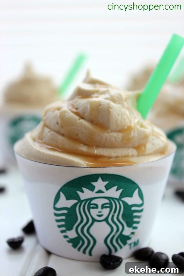 Starbucks Caramel Frappuccino Cupcakes plus a free printable cupcake wrapper. If you are a fan of the drink... you will love this cupcake!