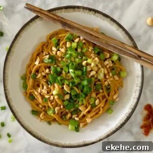 Healthy Spicy Peanut Noodles with PB2 in a bowl.
