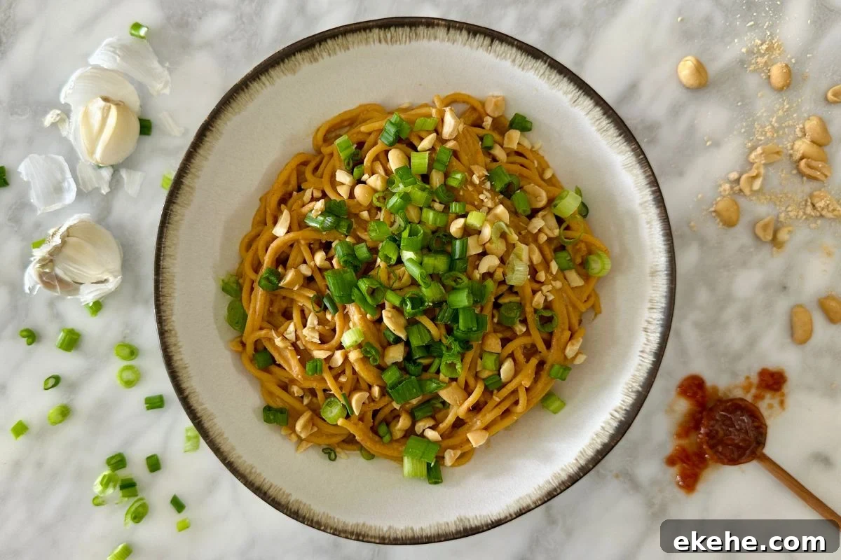 Peanut noodles with PB2 served in a bowl.