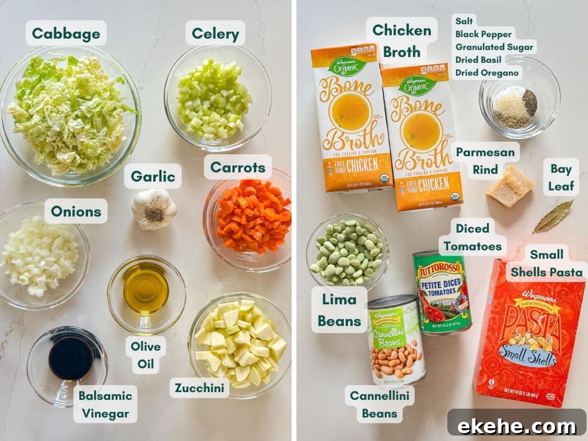 An overhead image of labeled recipe ingredients.