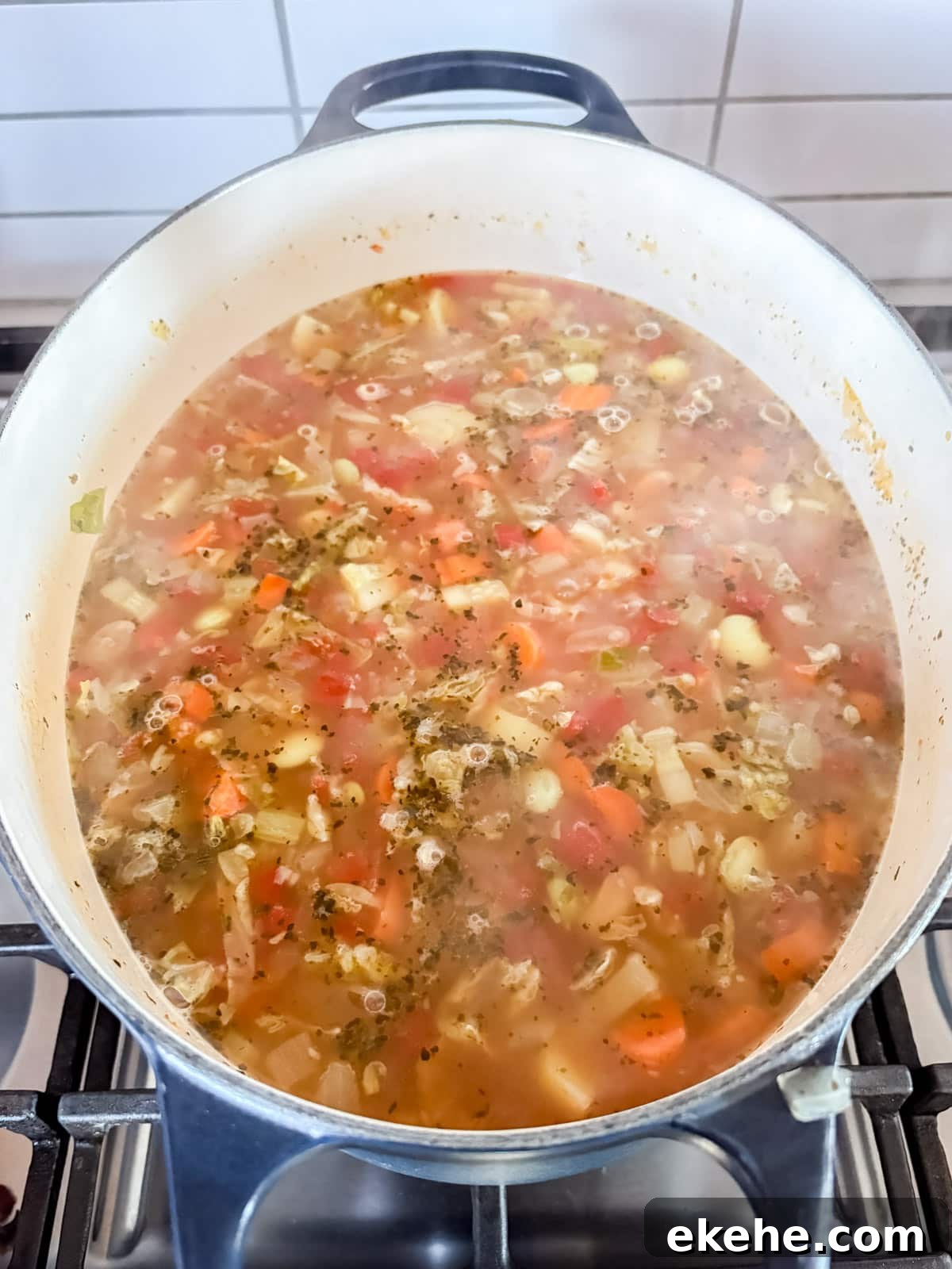 Soup simmering in the dutch oven.