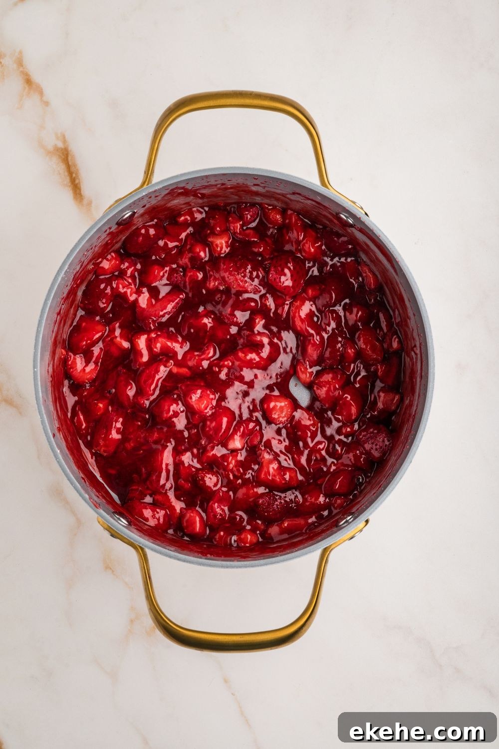 strawberry mixture in a saucepan