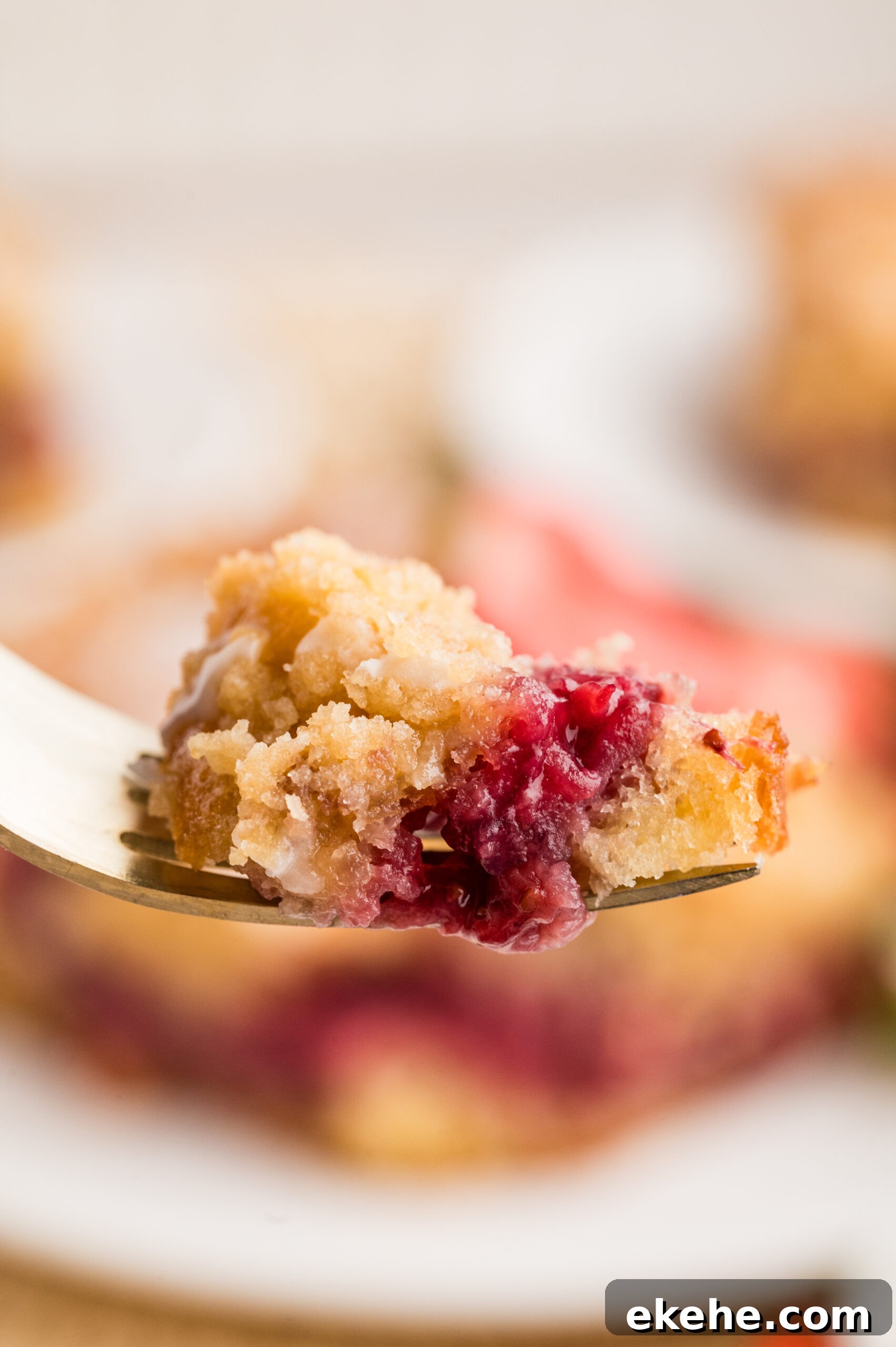 Strawberry Coffee Cake bite on a fork