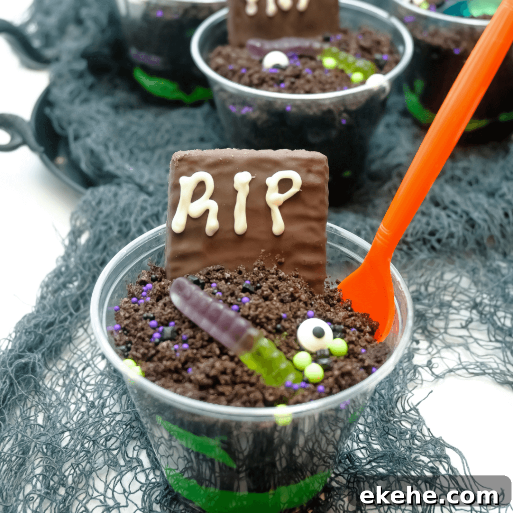 Close up of a Dirt Cupcake