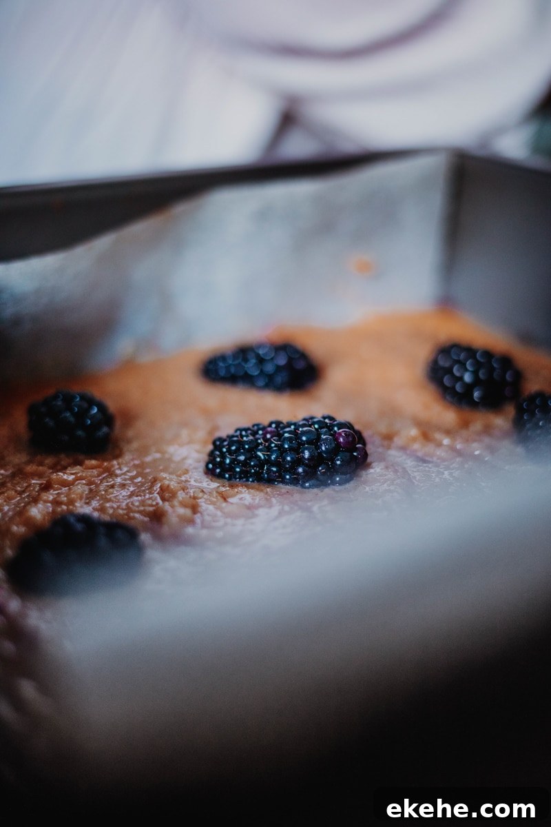 Blackberry bakewell bars ready to bake