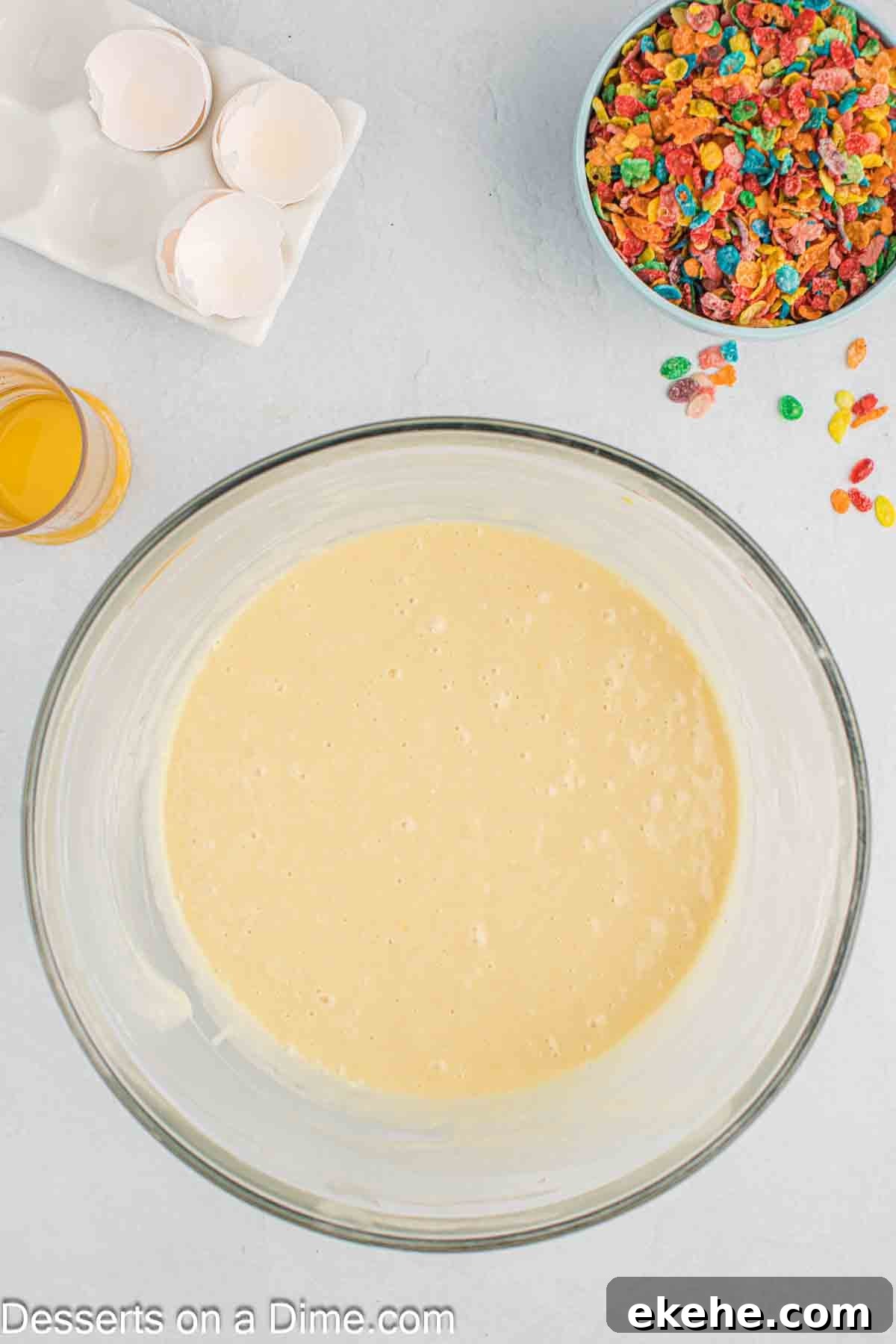 Mixing bowl with cake mix. 
