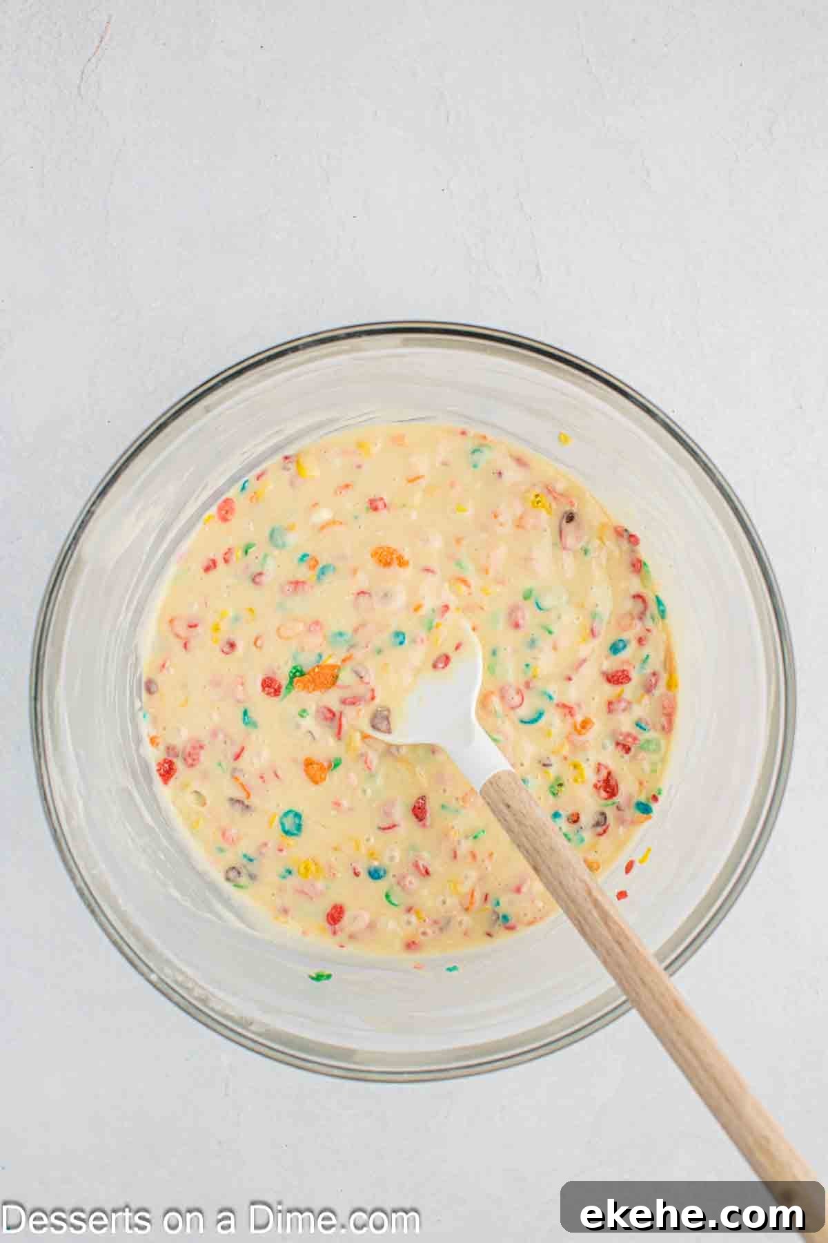 Cereal added to batter. 