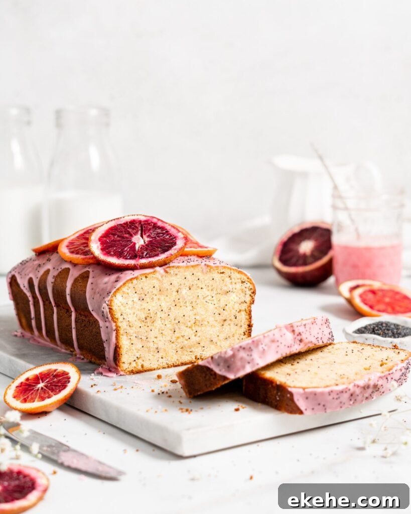 Blood Orange Poppy Seed Loaf with blood orange glaze