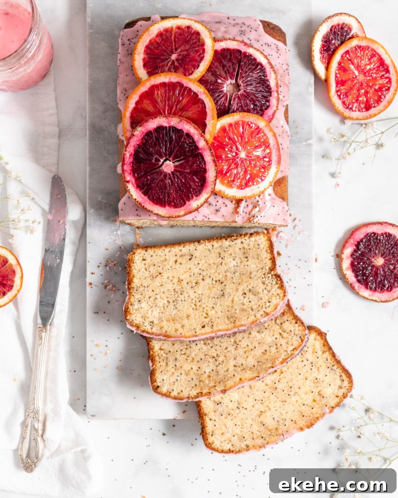 Blood Orange Poppy Seed Loaf with blood orange glaze