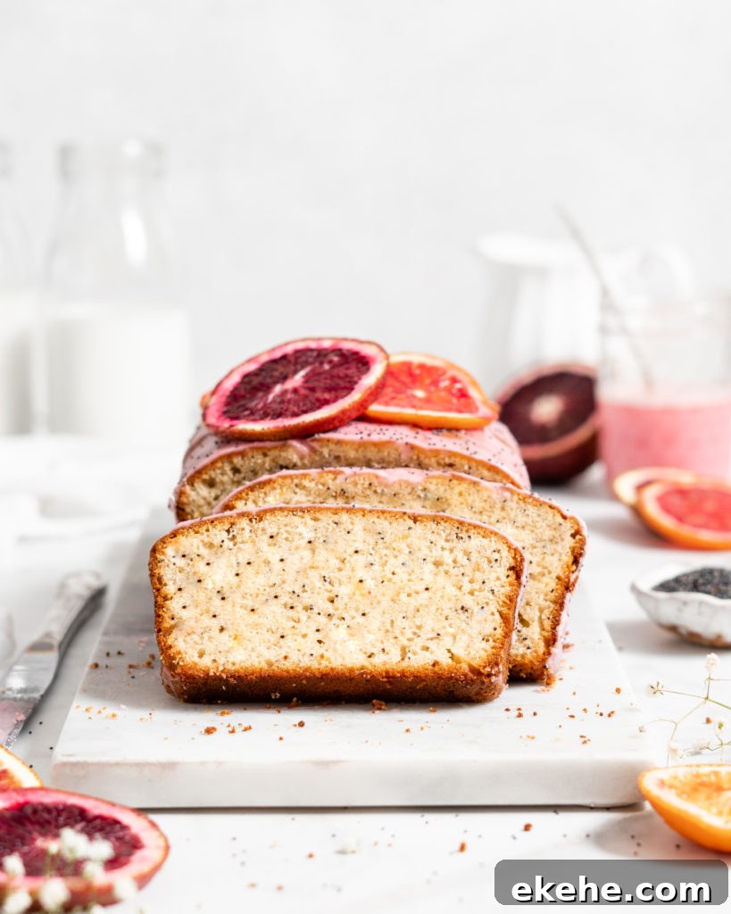 Blood Orange Poppy Seed Loaf with blood orange glaze