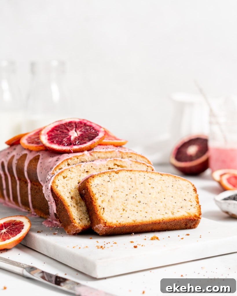 Blood Orange Poppy Seed Loaf with blood orange glaze