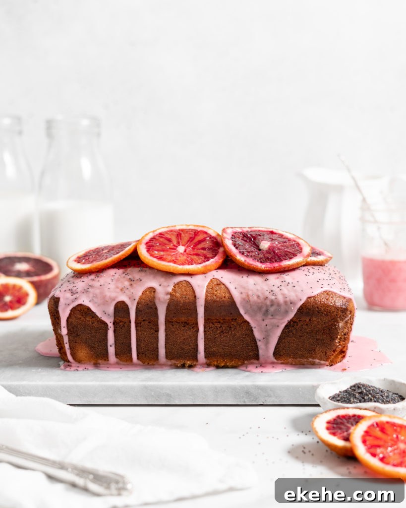 Blood Orange Poppy Seed Loaf with blood orange glaze