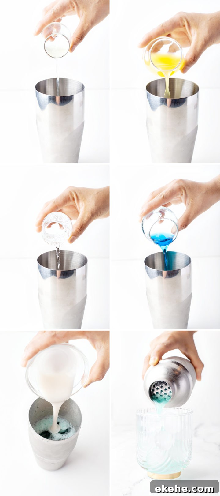 step by step photos showing how to make a blue hawaiian cocktail