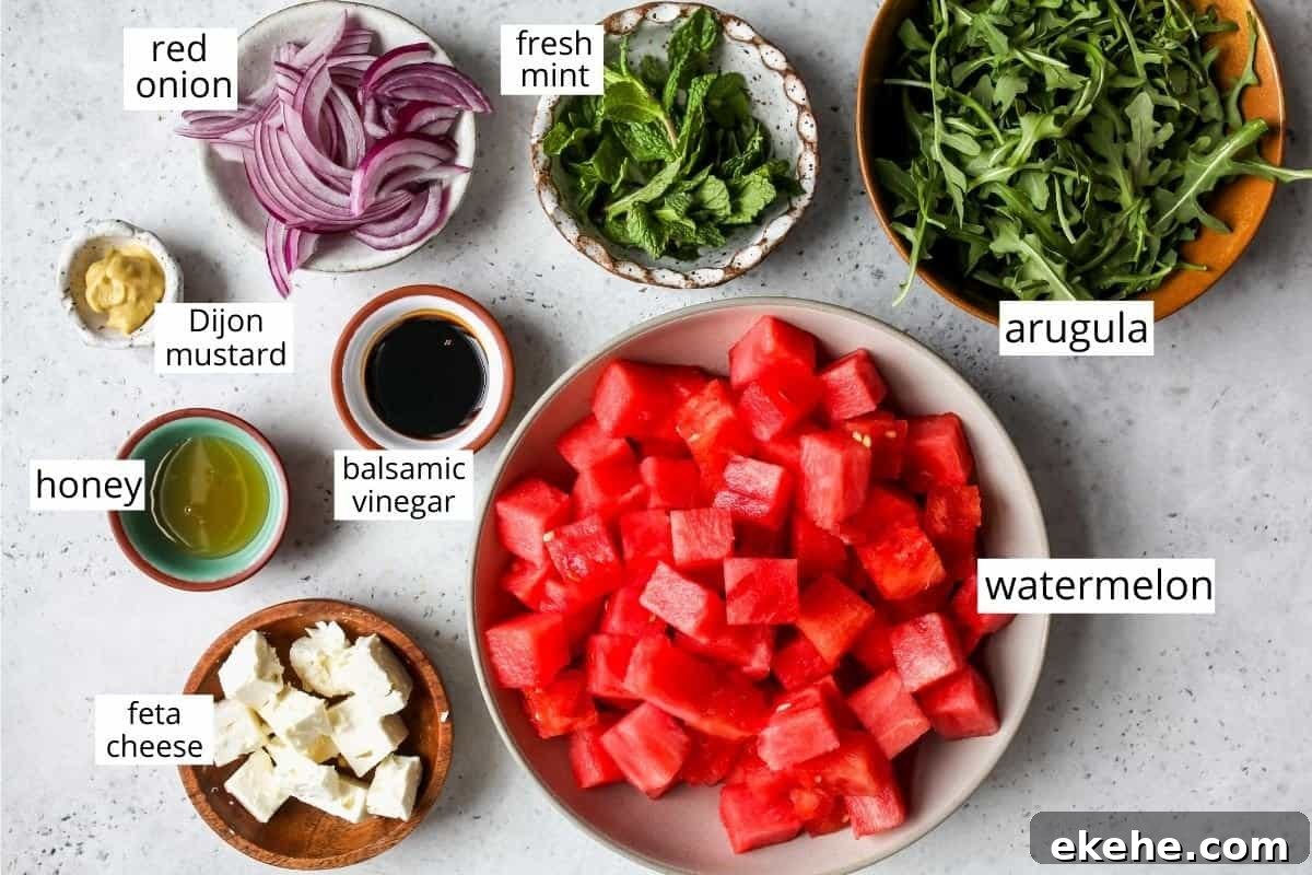 ingredients in this Feta Watermelon Salad recipe