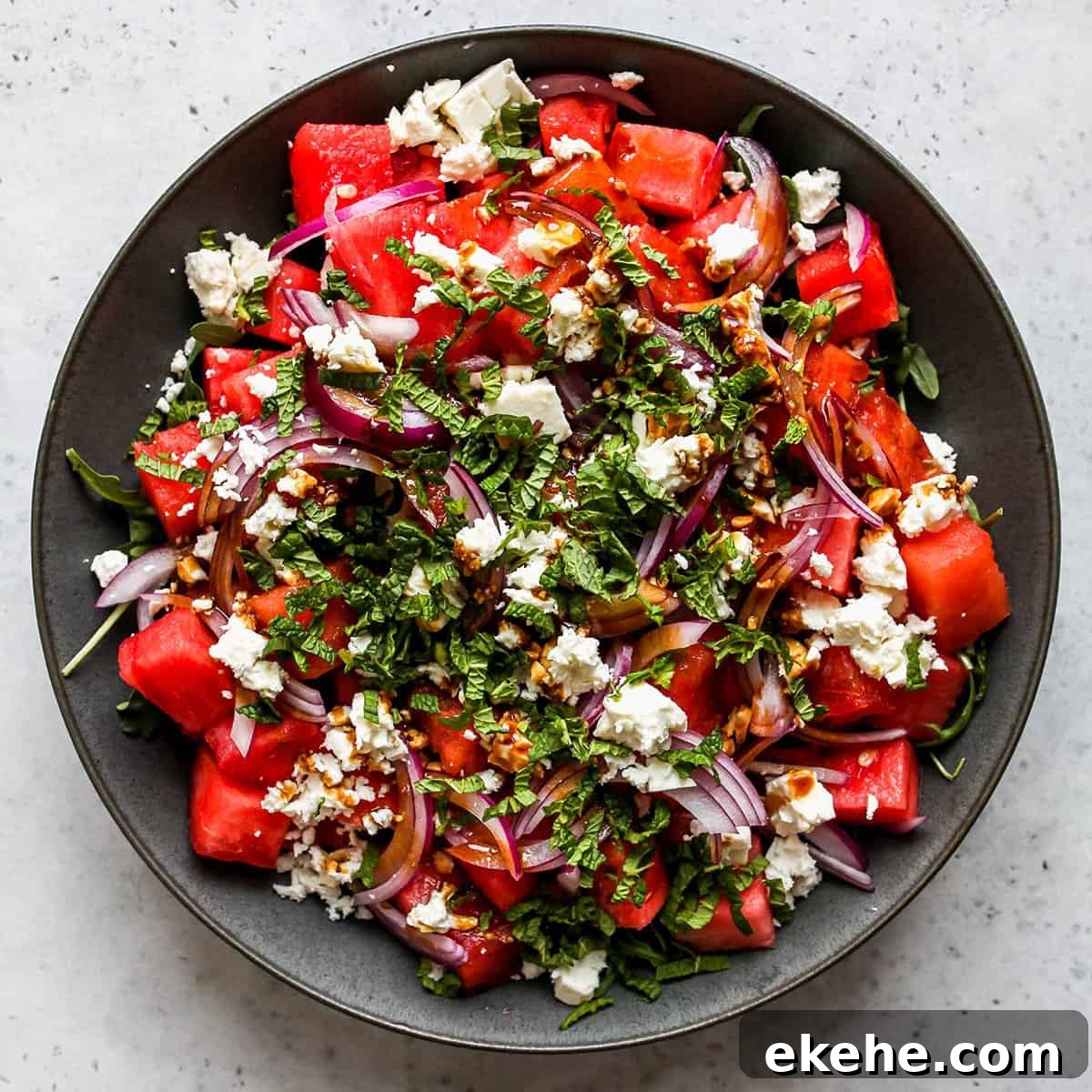 Feta Watermelon Salad in a serving bowl 