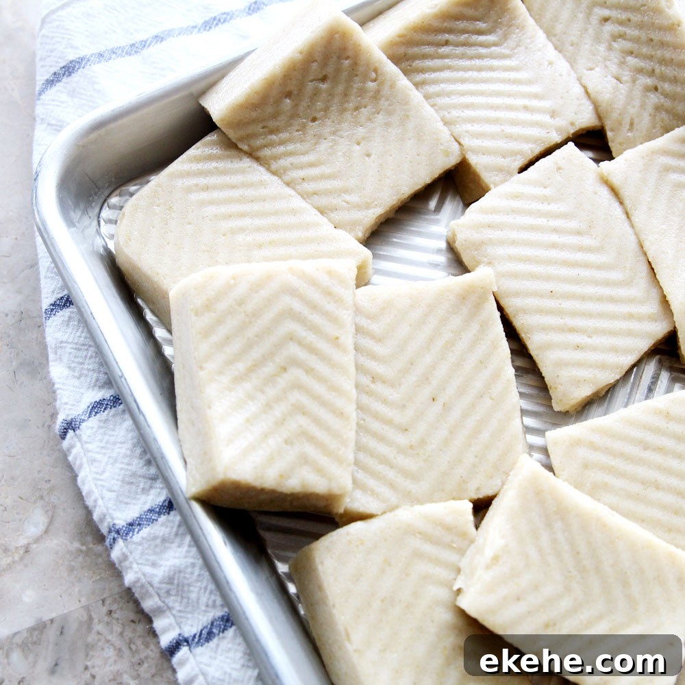 homemade Brown Rice Mochi cut into squares