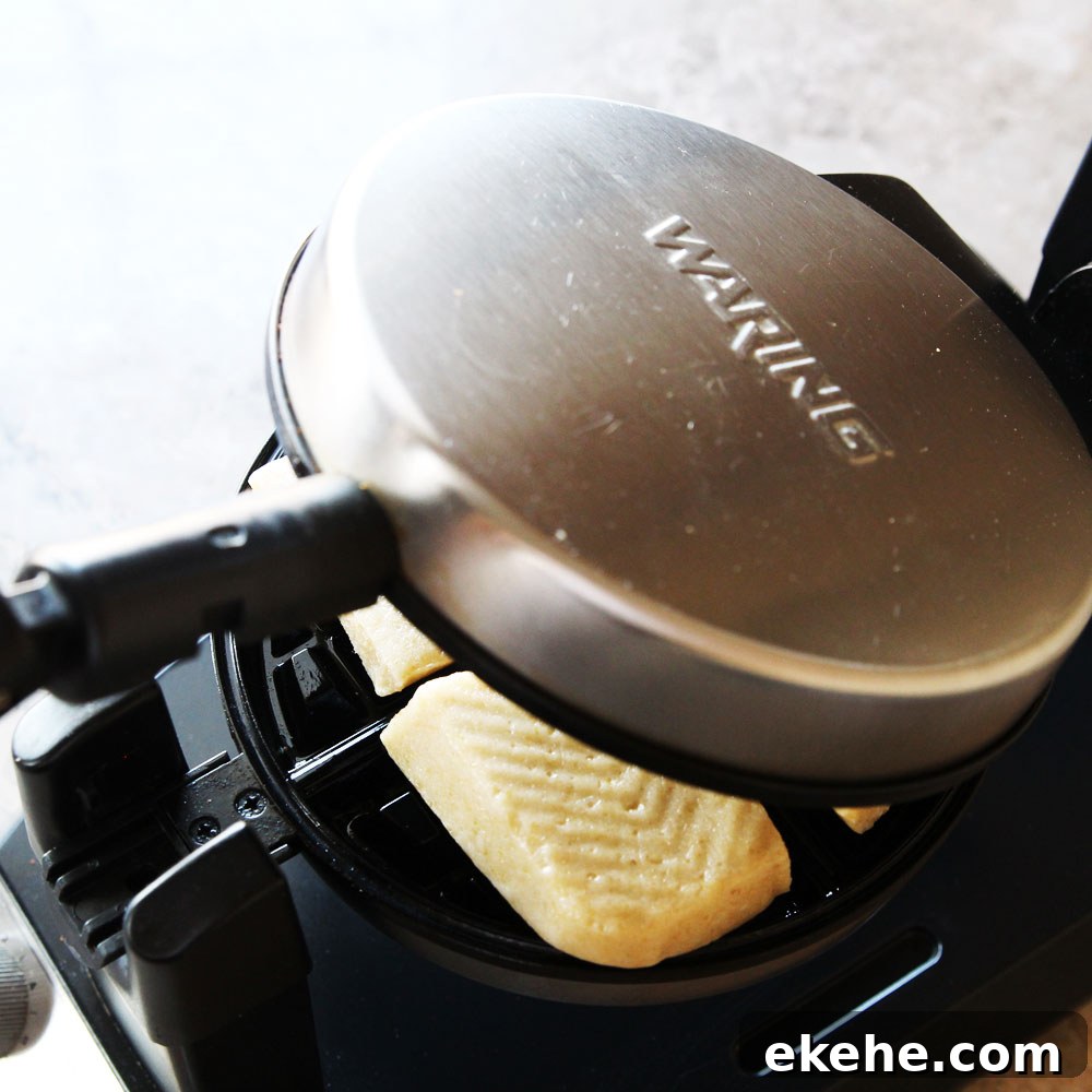 press brown rice mochi waffle in the waffle iron