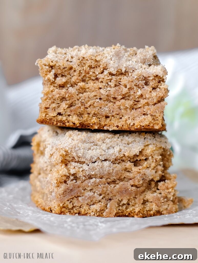 two pieces of gluten free chai coffee cake stacked, to show the texture
