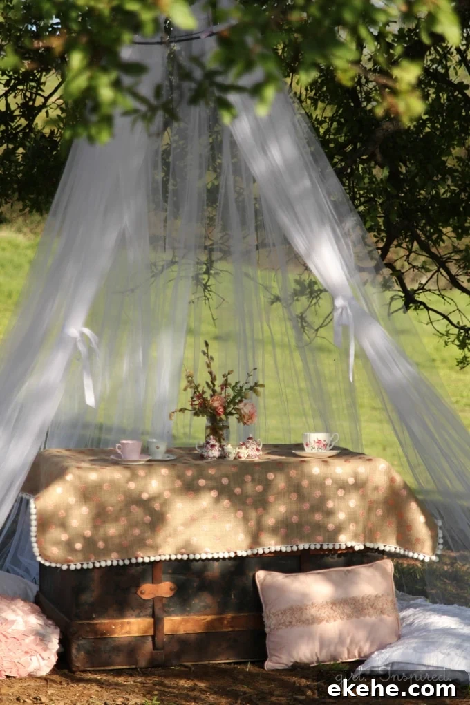 Hanging Tulle Tent - great for entertaining little guests or creating a fun focal spot in the yard