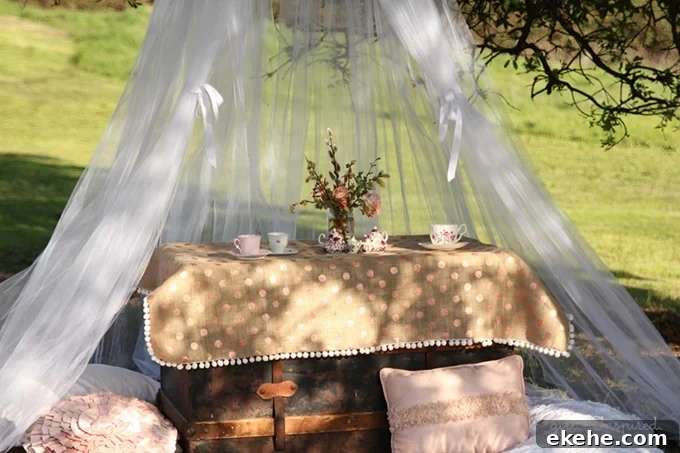 Hanging Tulle Tent - great for entertaining little guests or creating a fun focal spot in the yard