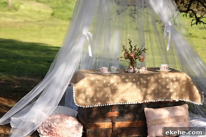 Hanging Tulle Tent - great for entertaining little guests or creating a fun focal spot in the yard
