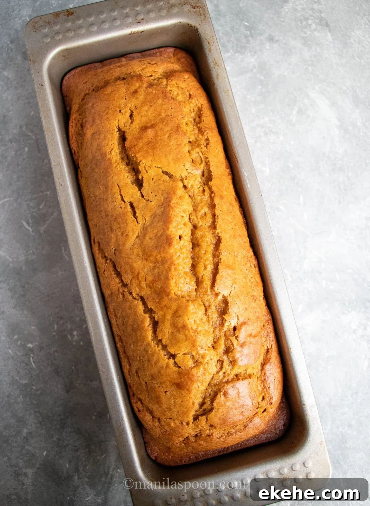 Pumpkin bread baked in a pan.