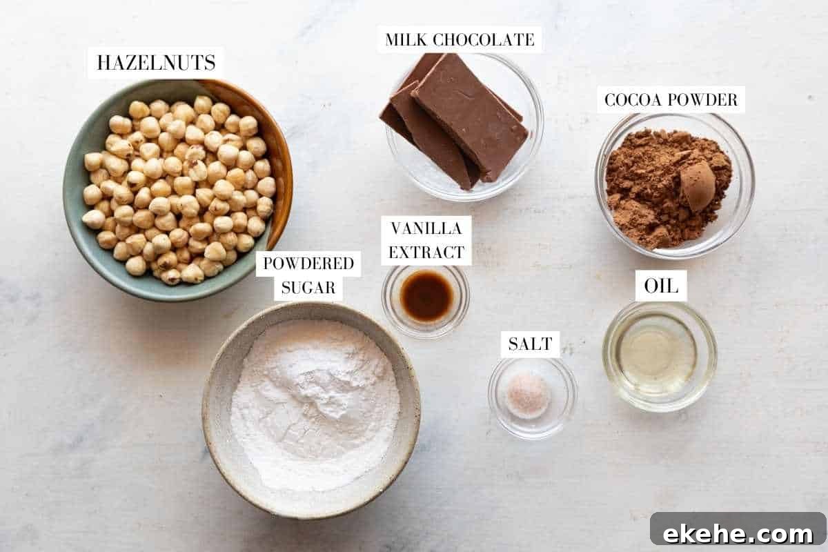 Ingredients for homemade nutella with text overlay
