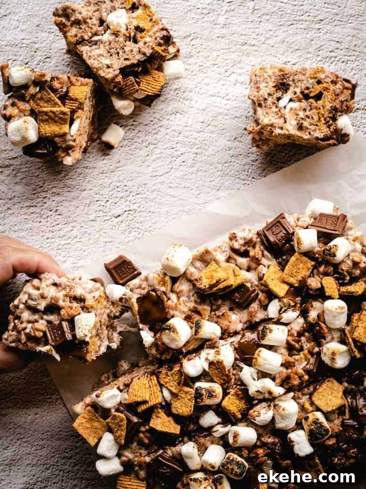 grabbing a s'mores Rice Krispie treat