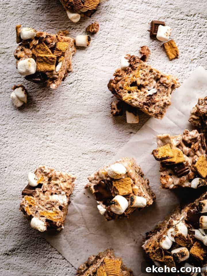s'mores Rice Krispie treats cut into squares