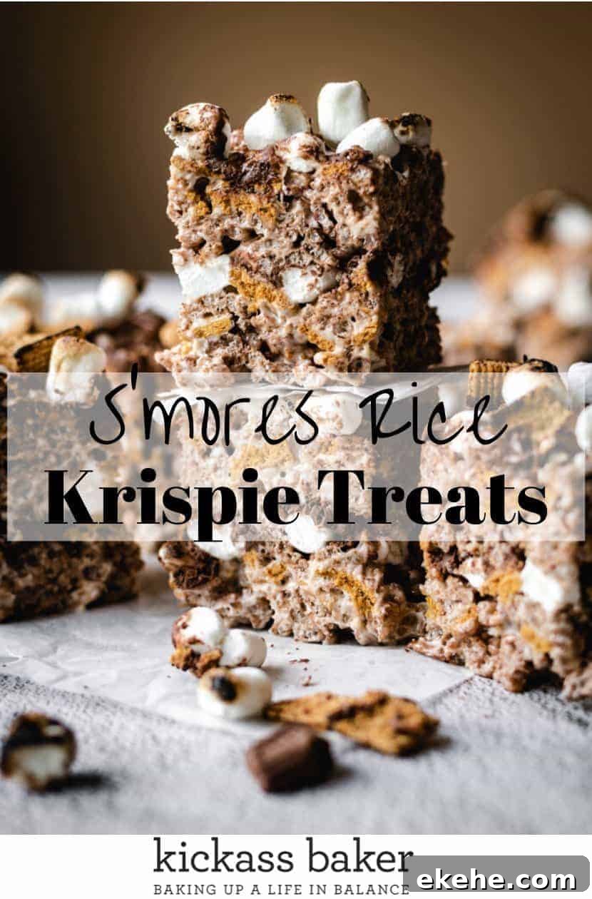 S'mores Rice Krispie Treats | kickassbaker.com pin for pinterest with text 1