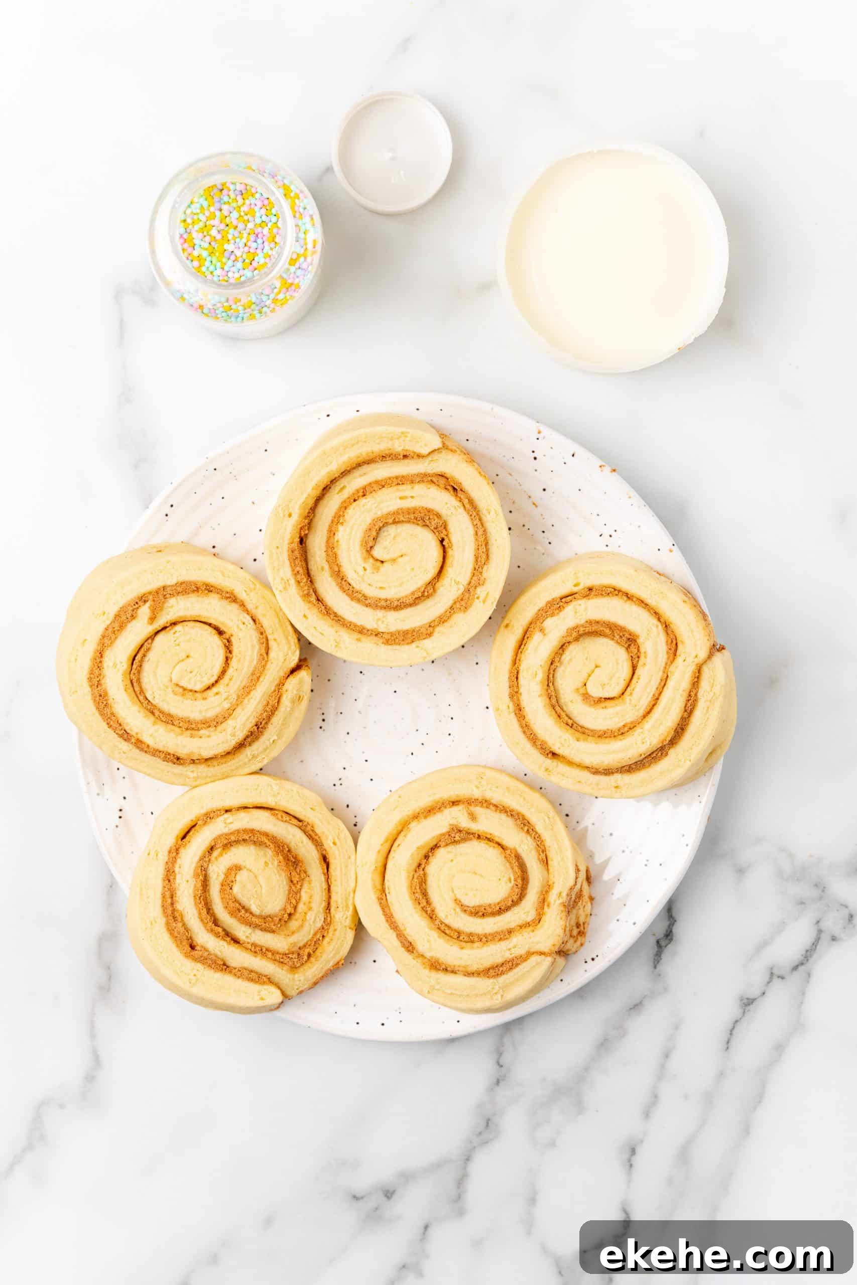 an overhead image showing the measured ingredients needed to make Easter bunny cinnamon buns