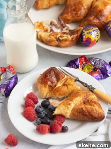 Air fryer creme egg croissant on a plate.