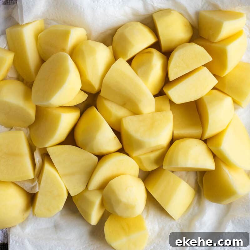 Drying potatoes on paper towls.