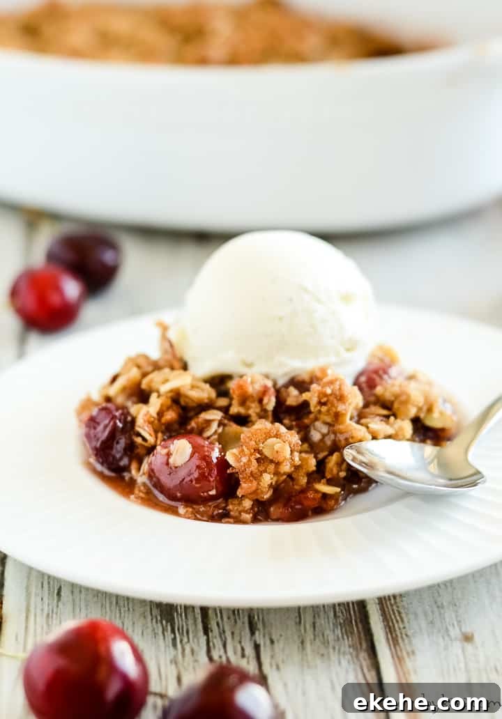 cherry crisp with vanilla ice cream