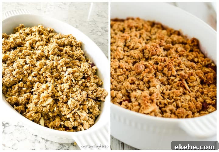 process shot collage - unbaked and baked cherry crumble