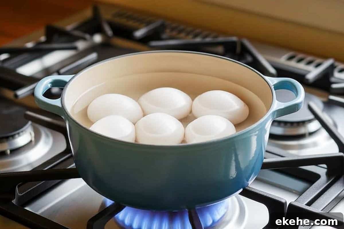 Eggs in a small pot with water.