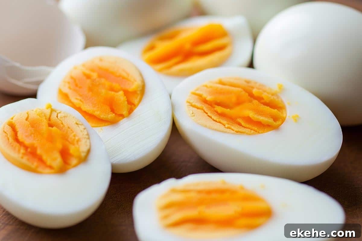 Eggs sliced in half lengthwise.