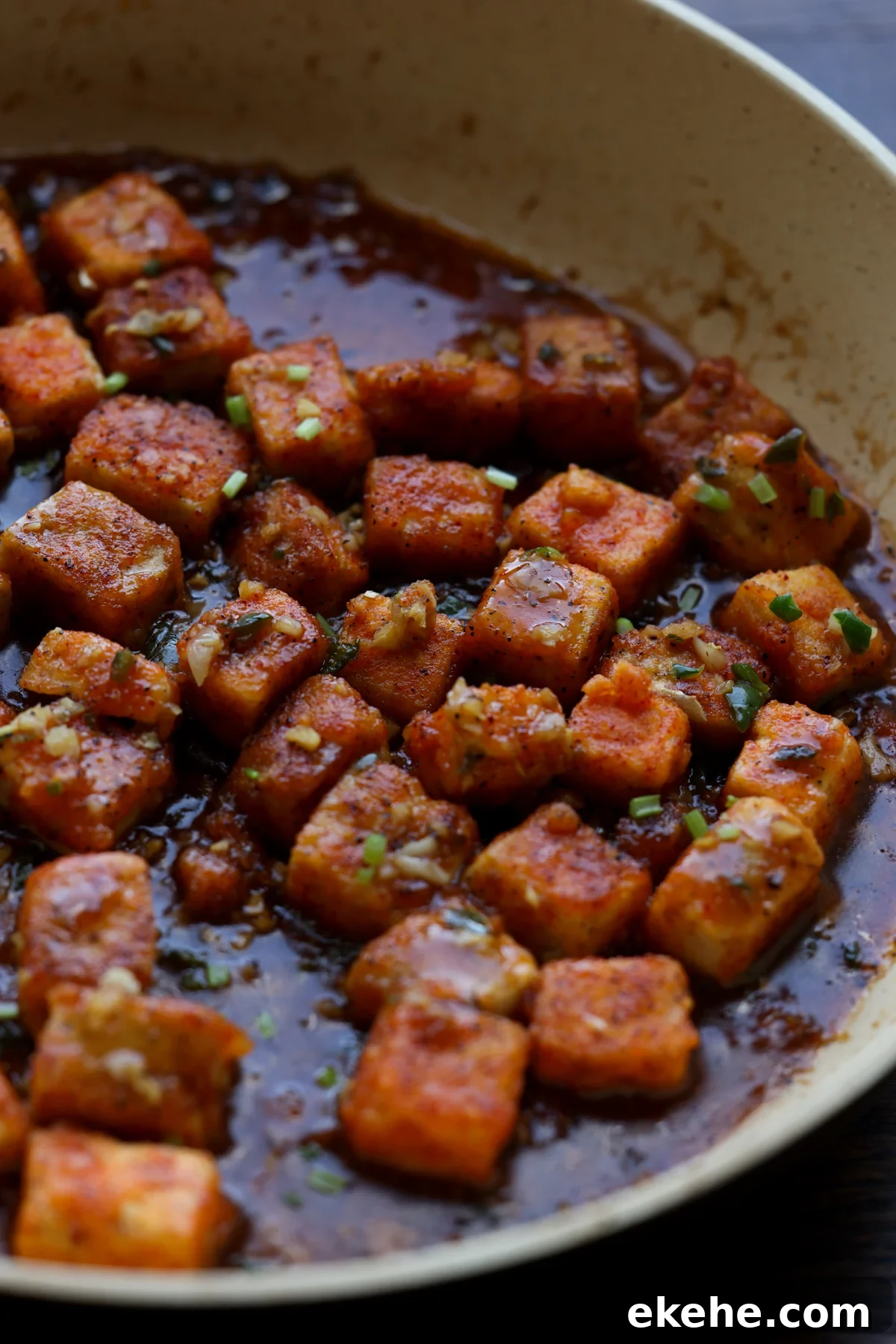 chilli garlic tofu in a pan