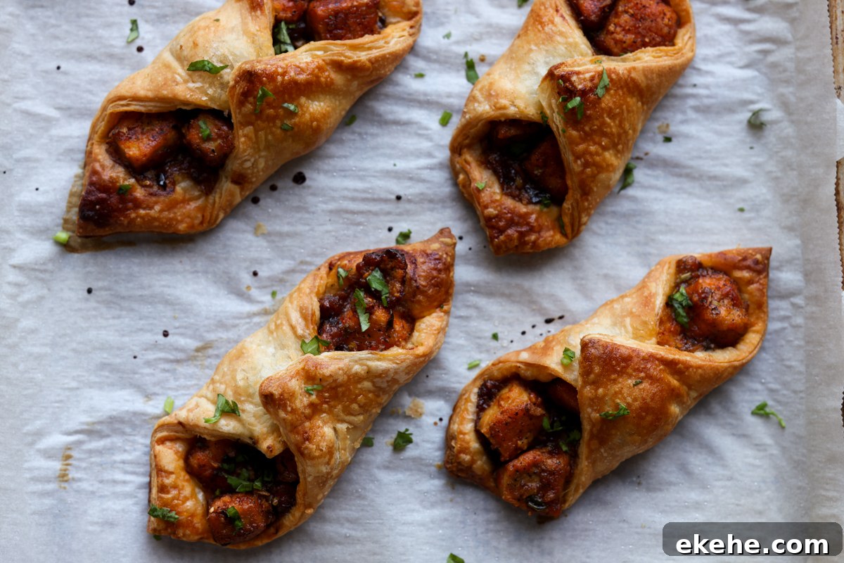 chilli garlic tofu puffs on the baking sheet