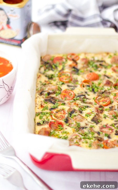 A full English baked frittata in an oven proof dish